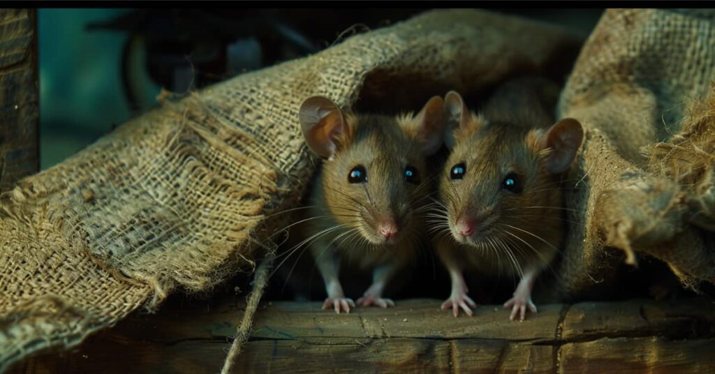 2 mice under burlap