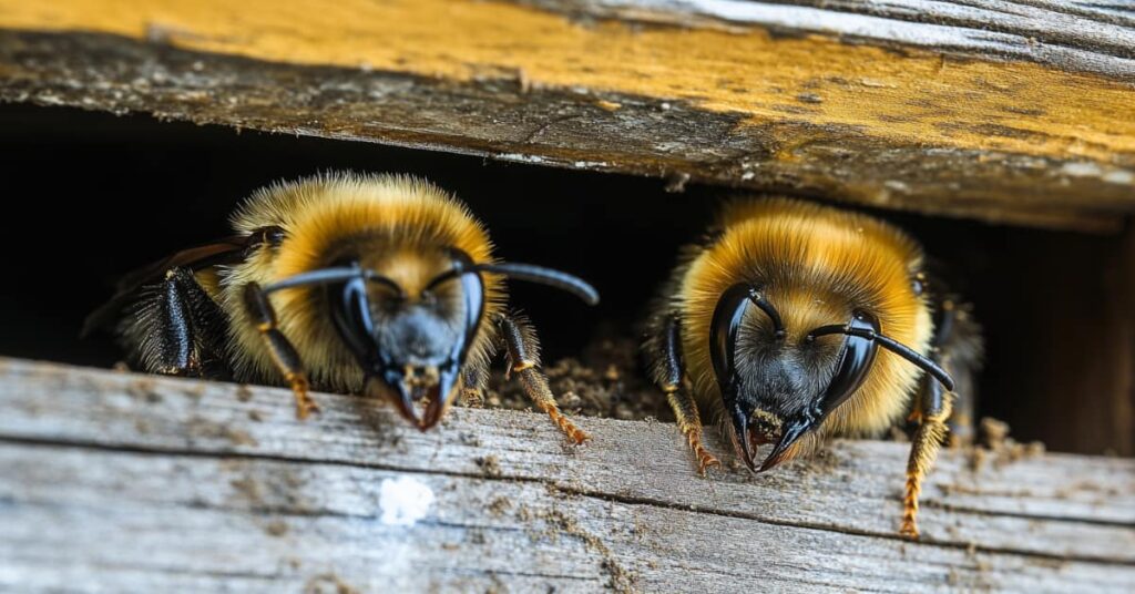 carpenter bees between wood, concept of Alton NH pest control and exterminator services