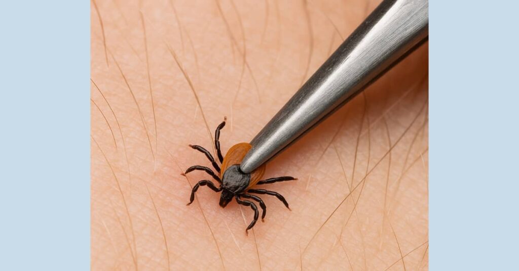 tweezer taking a deer tick off skin