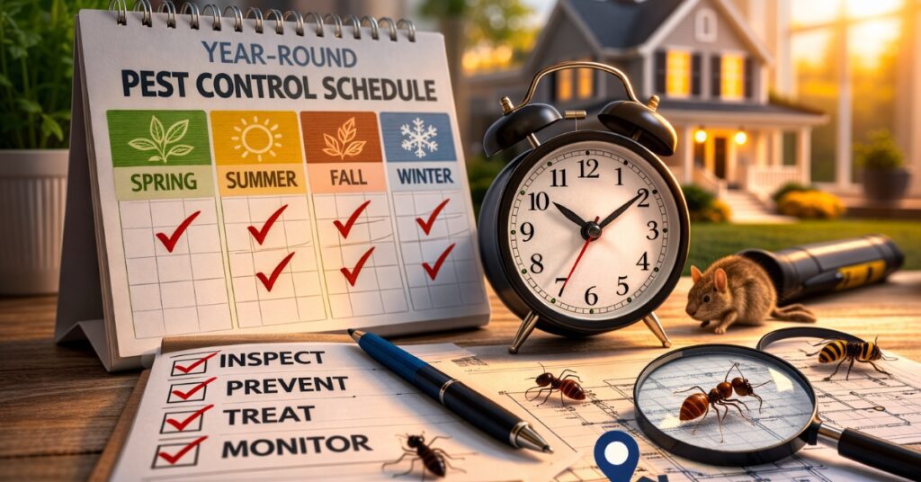 calendar, clocks, pests, concept of when to schedule seasonal pest control in New Hampshire