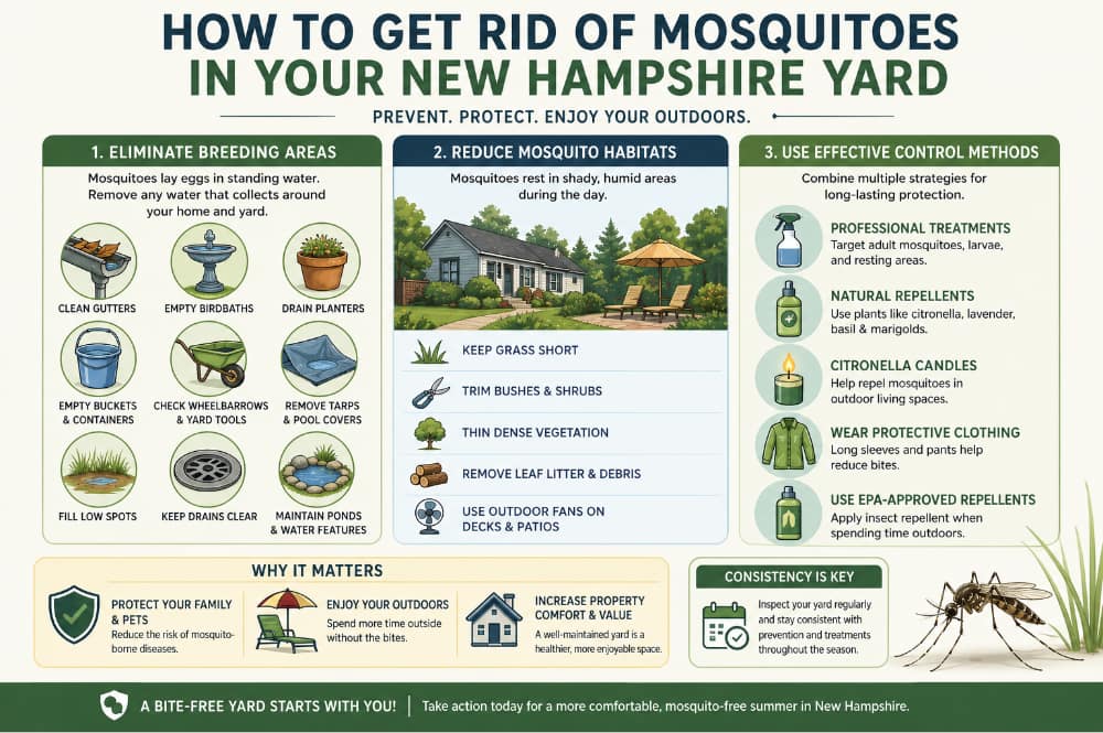 how to get rid of mosquitoes in your new hampshire yard infographic